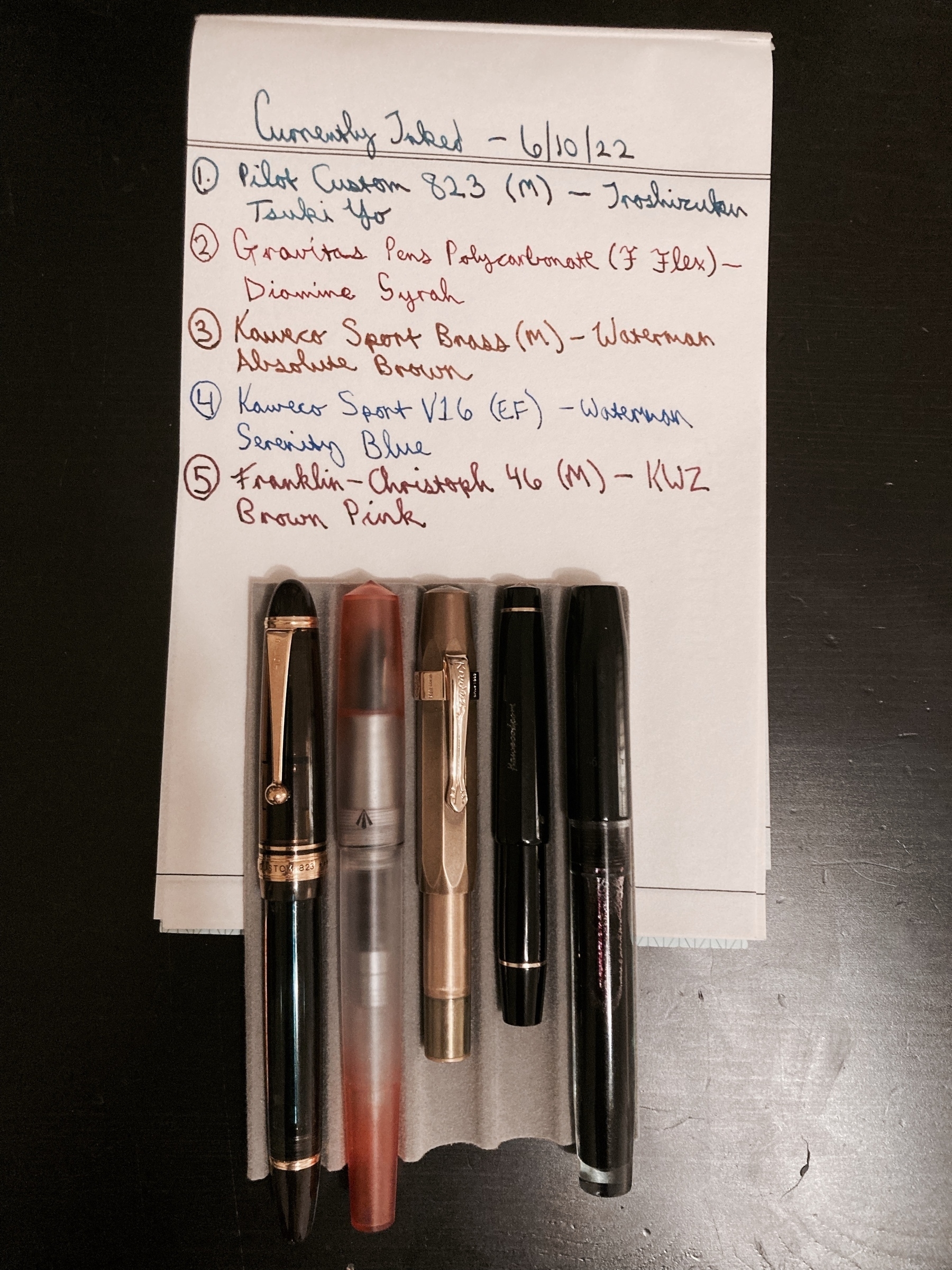 five fountain pens